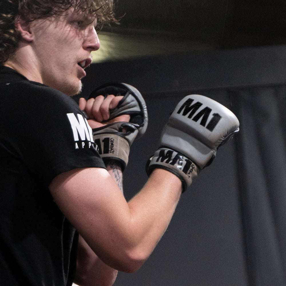 MA1 Grey Elite Leather MMA Sparring Gloves