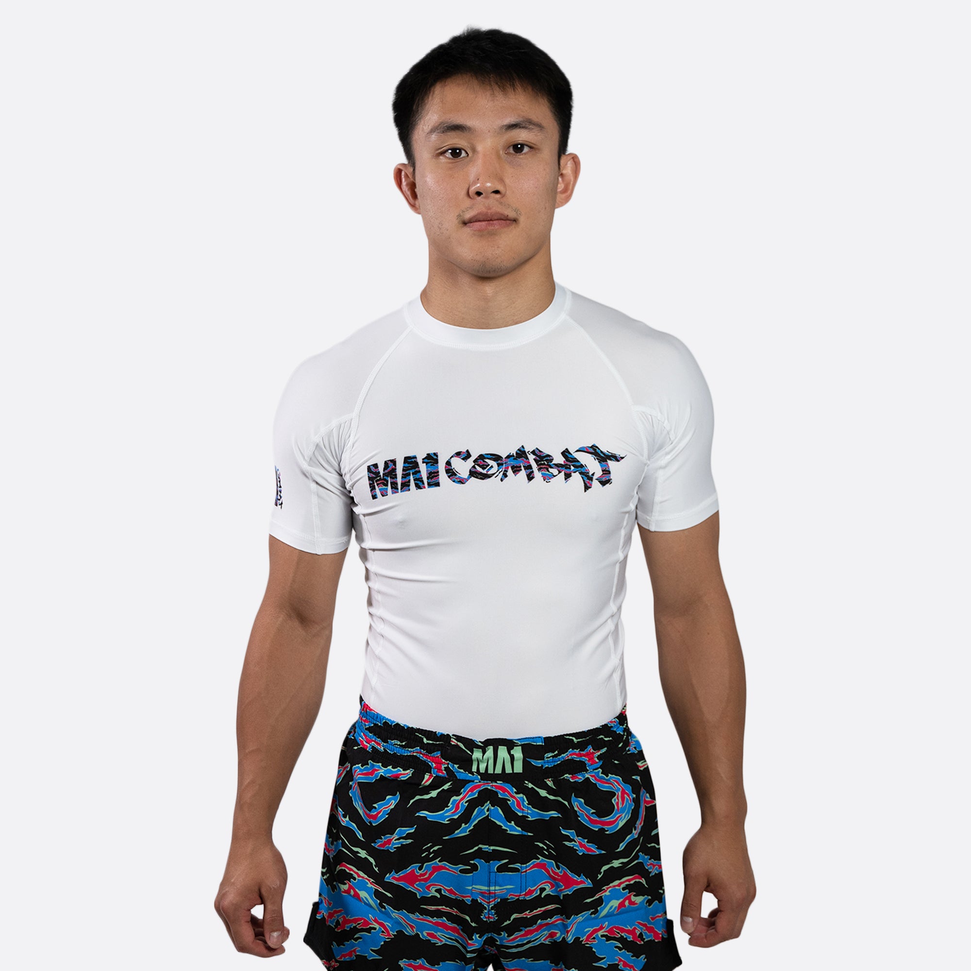 MA1 Camo Fire Logo White Short Sleeve Rashguard