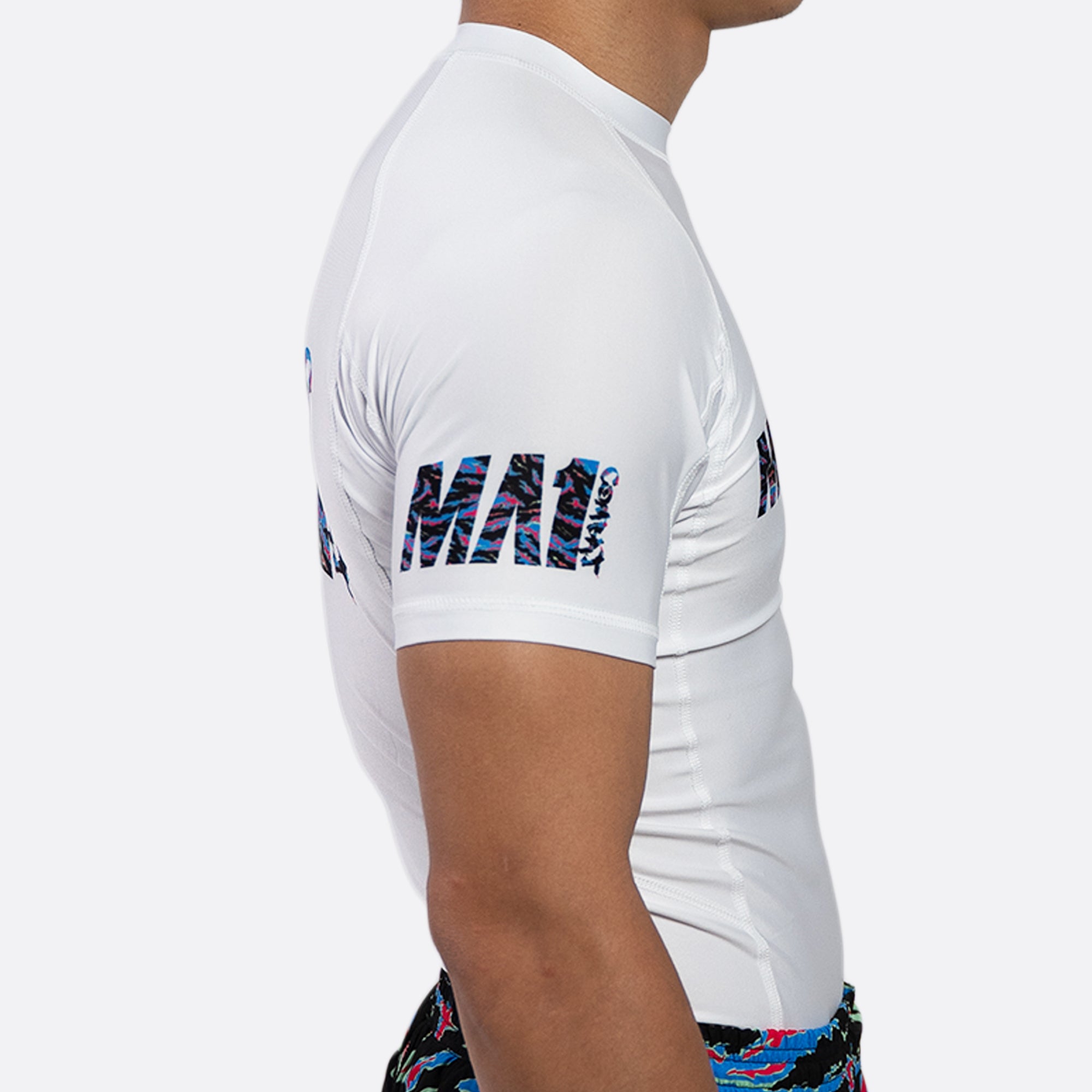 MA1 Camo Fire Logo White Short Sleeve Rashguard