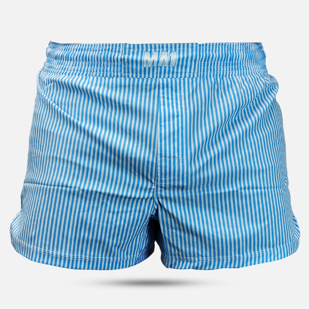 MA1 BLUE AND WHITE PINSTRIPE MMA SHORTS