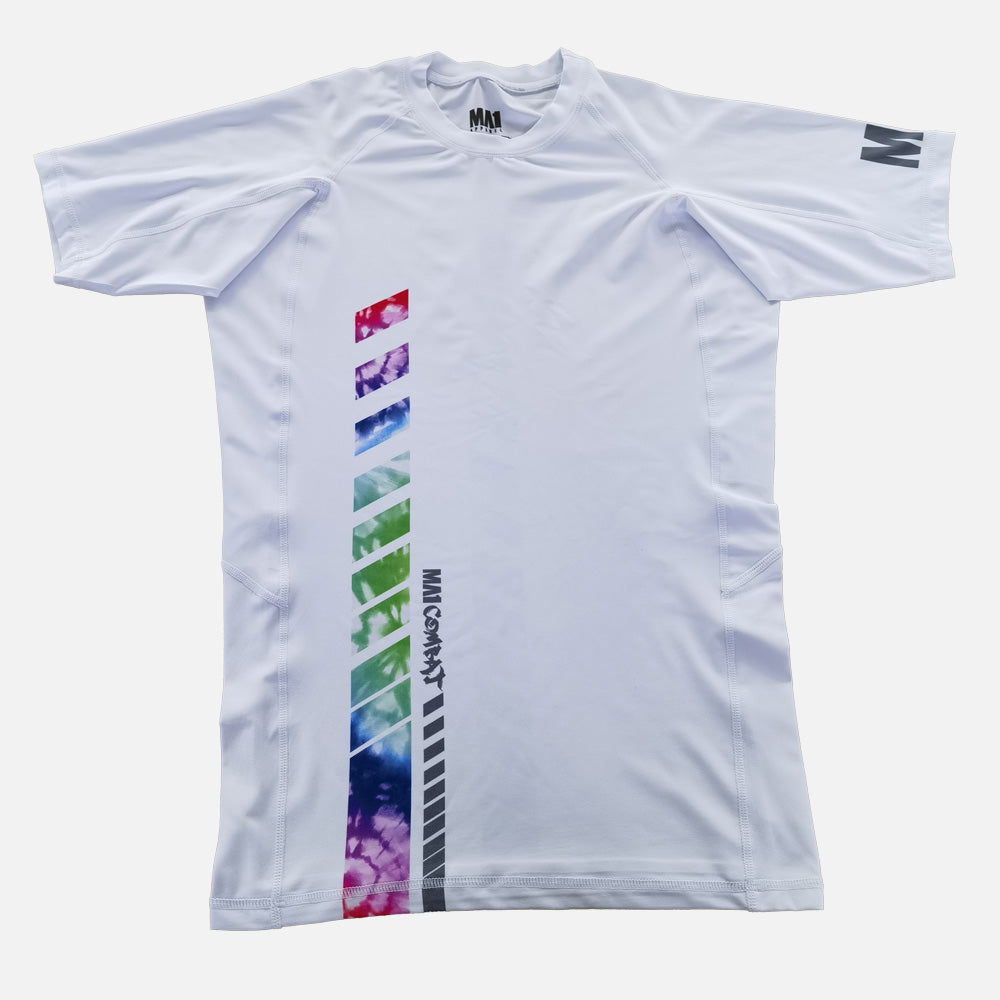 MA1 Tie Dye White Logo Short Sleeve Rash Guard