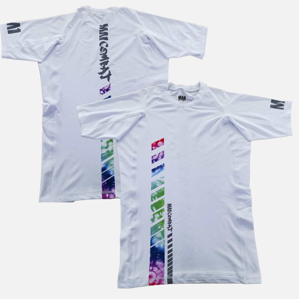 MA1 Tie Dye White Logo Short Sleeve Rash Guard